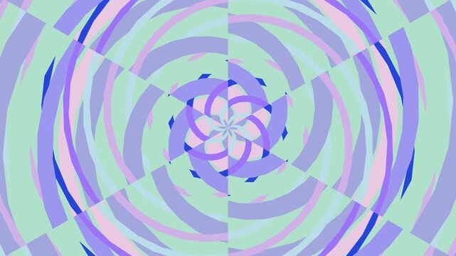 Vibrant abstract circular pattern with pastel blue, mint green, and lavender swirling shapes creating a dynamic, hypnotic visual effect