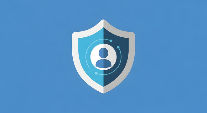 Digital shield icon with human symbol for security and privacy