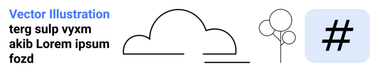 Obraz premium Cloud silhouette, abstract tree shapes, and metadata tag icon create a simple composition. Ideal for social media themes, branding, nature concepts, communication, teamwork, minimalism simple