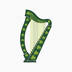 Obraz premium Irish harp decorated with shamrocks, a symbol of Ireland and good luck.