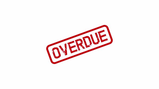 overdue red stamp animation, animated overdue payment reminder label on white background.