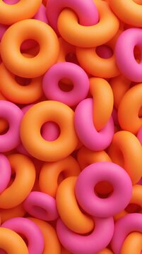 Abstract 3D Background with Interlocking Puffy Orange and Pink Matte Rubber Torus Rings 5
