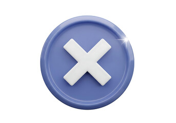 Obraz premium A 3D icon design of a white X on a blue circle with a transparent background, symbolizing cancel or delete, on transparent background