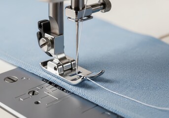 A sewing machine in action stitching fabric with precision and control