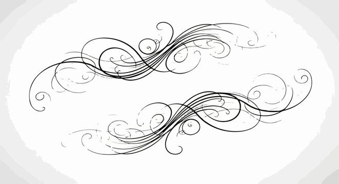 Elegantes adornos caligr&aacute;ficos en espiral, ideales como divisores o marcos decorativos de estilo vintage para dise&ntilde;os.