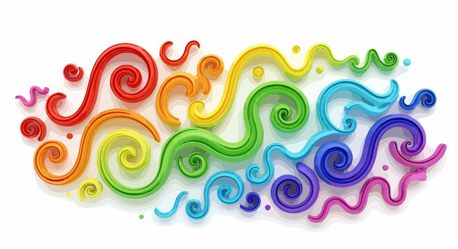 Ondas abstractas y coloridas en 3D, formando un patr&oacute;n vibrante de espirales y curvas con la paleta del arco&iacute;ris.