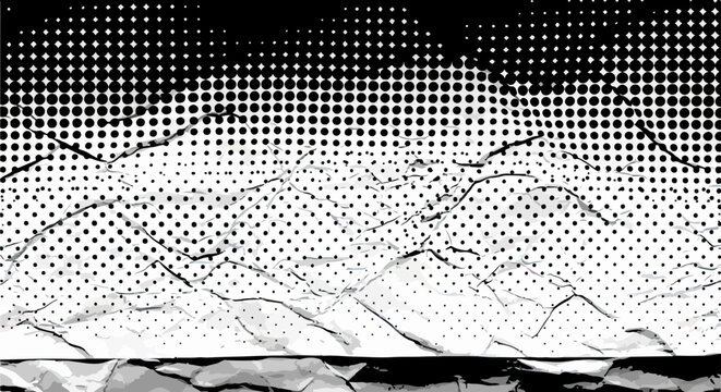 Fondo abstracto monocrom&aacute;tico con patr&oacute;n de semitono y textura de grietas, ideal para dise&ntilde;os gr&aacute;ficos de estilo c&oacute;mic o grunge.