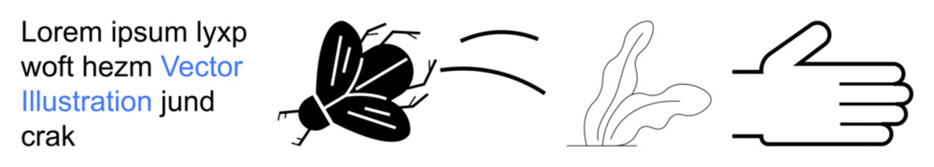 Communication, motion, action, pest control, warning, interaction. A stylized insect with motion lines moving towards a hand gesture. Communication and motion highlighted in the imagery © robu_s