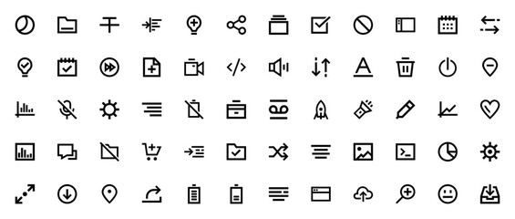 Smartphone Essentials icon set. Minimal vector icons pack. Includes Moon, Folder, Calendar, Battery, Settings, Download, Chat, Shopping Cart and more. Editable stroke. © wang