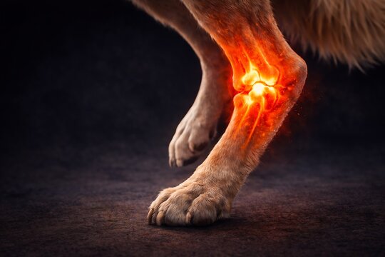 Dog Joint Pain Concept &ndash; Glowing Inflamed Knee, Canine Arthritis Close-Up