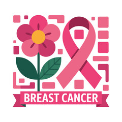Fototapeta premium Pink ribbon and flower symbolize breast cancer awareness month.