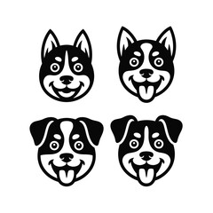 Fototapeta premium Four happy cartoon dog heads with open mouths and tongues out.