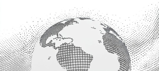 Fototapeta premium A grayscale, dotted globe of the Earth, depicted in a modern, abstract style with flowing lines