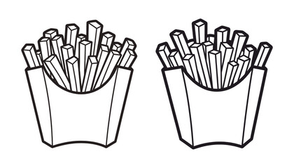 A black and white illustration of two paper containers filled with french fries