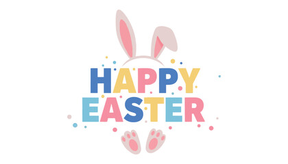 Easter greeting with bunny ears and colorful text