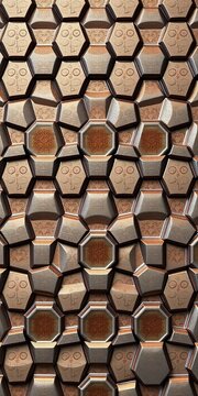 A seamless pattern of interlocking hexagonal metal plates, creating a strong, geometric structure,  design,  honeycomb
