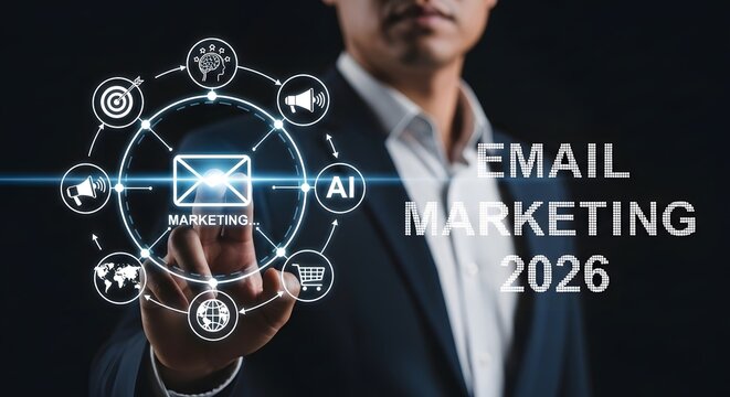 Email marketing 2026 concept with businessman and ai integration