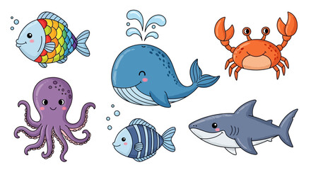 Vibrant Undersea Friends A Delightful Assortment of Charming Aquatic Characters, perfect for children's designs and engaging educational content