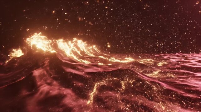 Abstract rendering of fluid maroon fabric with bright sparkling light and dark background