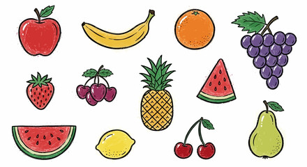 Vibrant and Fresh Assortment of Healthy Fruits Collection, Delicious and Nutritious Graphic Illustrations for Food and Wellness Concepts