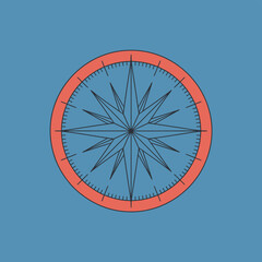 Obraz premium A stylized compass rose illustration is set against a solid blue background with a red outer ring.
