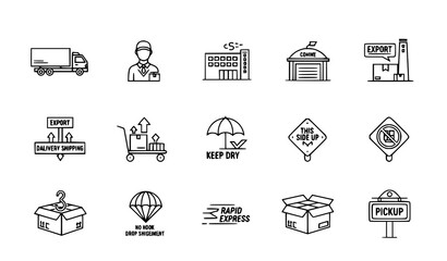 Fototapeta premium Minimal Outline Shipping and Freight Service Icon Collection Isolated on White