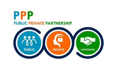 Public Private Partnership (PPP) logo featuring people, security lock, and handshake icons representing collaboration between government and private sectors for development.