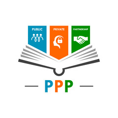 Public Private Partnership (PPP) logo featuring people, security lock, and handshake icons representing collaboration between government and private sectors for development.