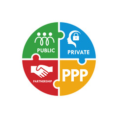 Public Private Partnership (PPP) logo featuring people, security lock, and handshake icons representing collaboration between government and private sectors for development.
