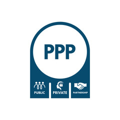 Public Private Partnership (PPP) logo featuring people, security lock, and handshake icons representing collaboration between government and private sectors for development.