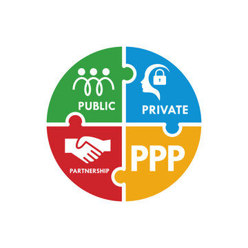 Public Private Partnership (PPP) logo featuring people, security lock, and handshake icons representing collaboration between government and private sectors for development.