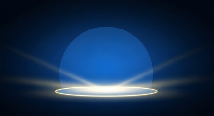 Minimalist dark podium with a blue glowing dome for high tech product showcase and futuristic digital brand visuals