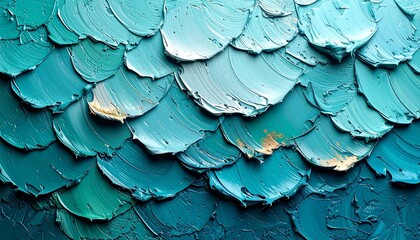 Fototapeta premium Luxurious emerald blue oil painting background featuring textured palette knife scales inspired by waves and nature