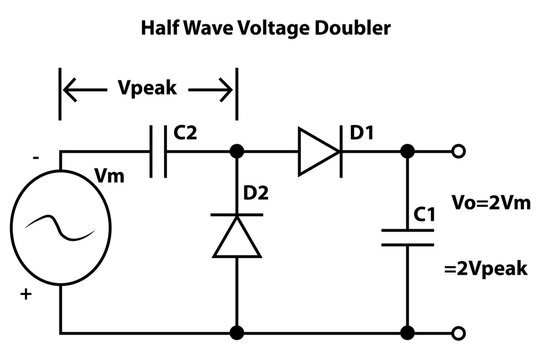Half-Wave Voltage Doubler Circuit Diagram With Diodes and Capacitors for Electronics