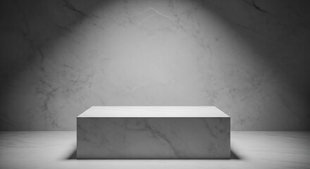 Professional white marble podium with soft overhead lighting for clean product display and luxury brand presentations
