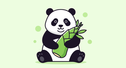 Fototapeta premium Cute panda bear enjoying bamboo in natural setting
