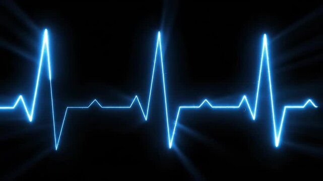 Blue neon heart rate line on black