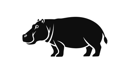 Fototapeta premium Black Silhouette of Hippopotamus Animal Illustration.