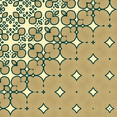 A pattern of stars and circles is shown on a tan background. The circles are in various sizes and are arranged in a way that creates a sense of depth