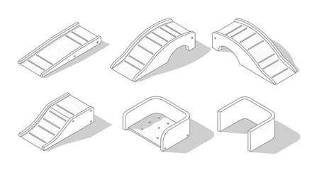 Skateboard ramps set skateboarding obstacles action sport equipment.