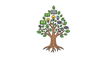 Obraz premium Conceptual tree illustration depicting knowledge education and ideas on white