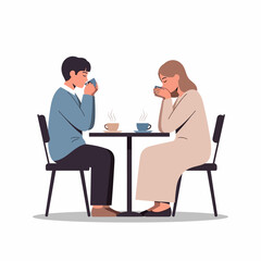 Obraz premium Couple drinking coffee at a cafe table, enjoying a quiet moment together.