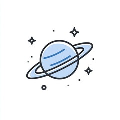 Simple flat vector illustration of a ringed planet with stars against a white background