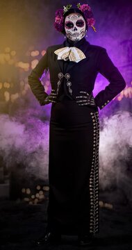 catrina, mariachi, maquillaje, humo, mexico, cultura, mujer, beldad, moda, falda, se&ntilde;ora, negro, vampiro, gente, moreno, modelaje, persona, cabello, estilo, disfraces, godo, halloween, glamour, cara, 