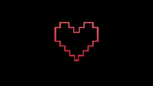 3D pixel art style heart shape icon symbol spinning animation transparent background alpha channel ProRes 444