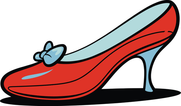 Red High Heel Shoe with Blue Bow and Light Blue Lining Vector Graphic