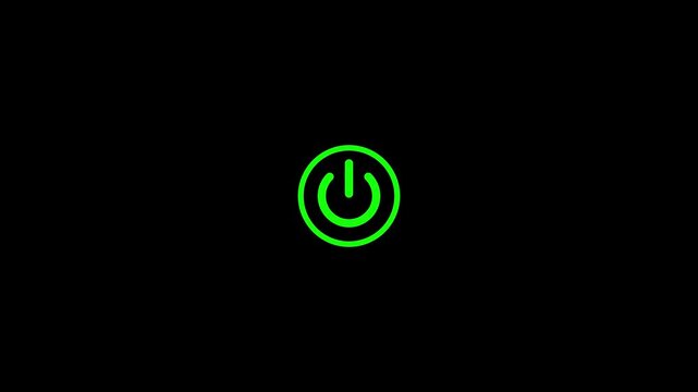 Glowing Green Power Button on Black Background Dark Screen Standby Mode Concept Technology Startup Animation