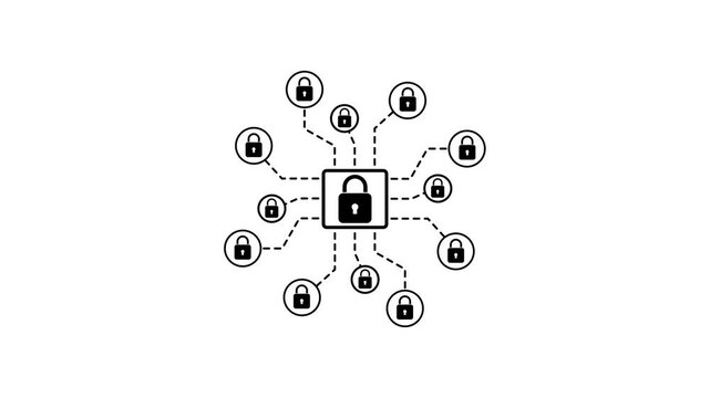 Network Security Concept Animation with Interconnected Locks Symbolizing Cyber Protection and Data Privacy in Digital Networks.