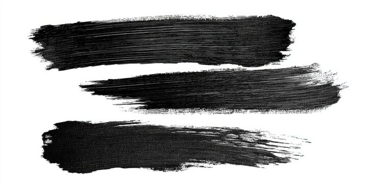 Three black brush strokes on white background, varying widths, textured with feathered edges