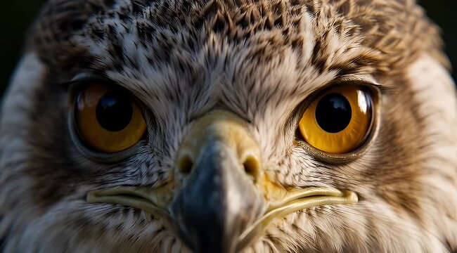 A striking close up of an eagle's face, capturing its intense gaze